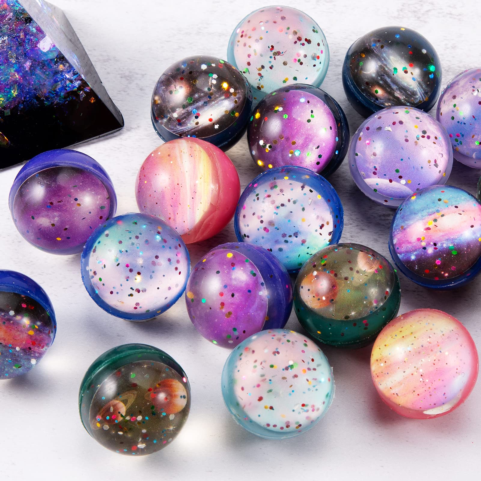 Pllieay 20PCS Space Bouncy Balls Bulk 32mm Space Theme for Kids Party Favors, Bag Filling