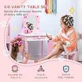 ZONEKIZ 4PC Kids Bedroom Furniture Set - Bed, Toy Box, Dressing Table, Pink view 3