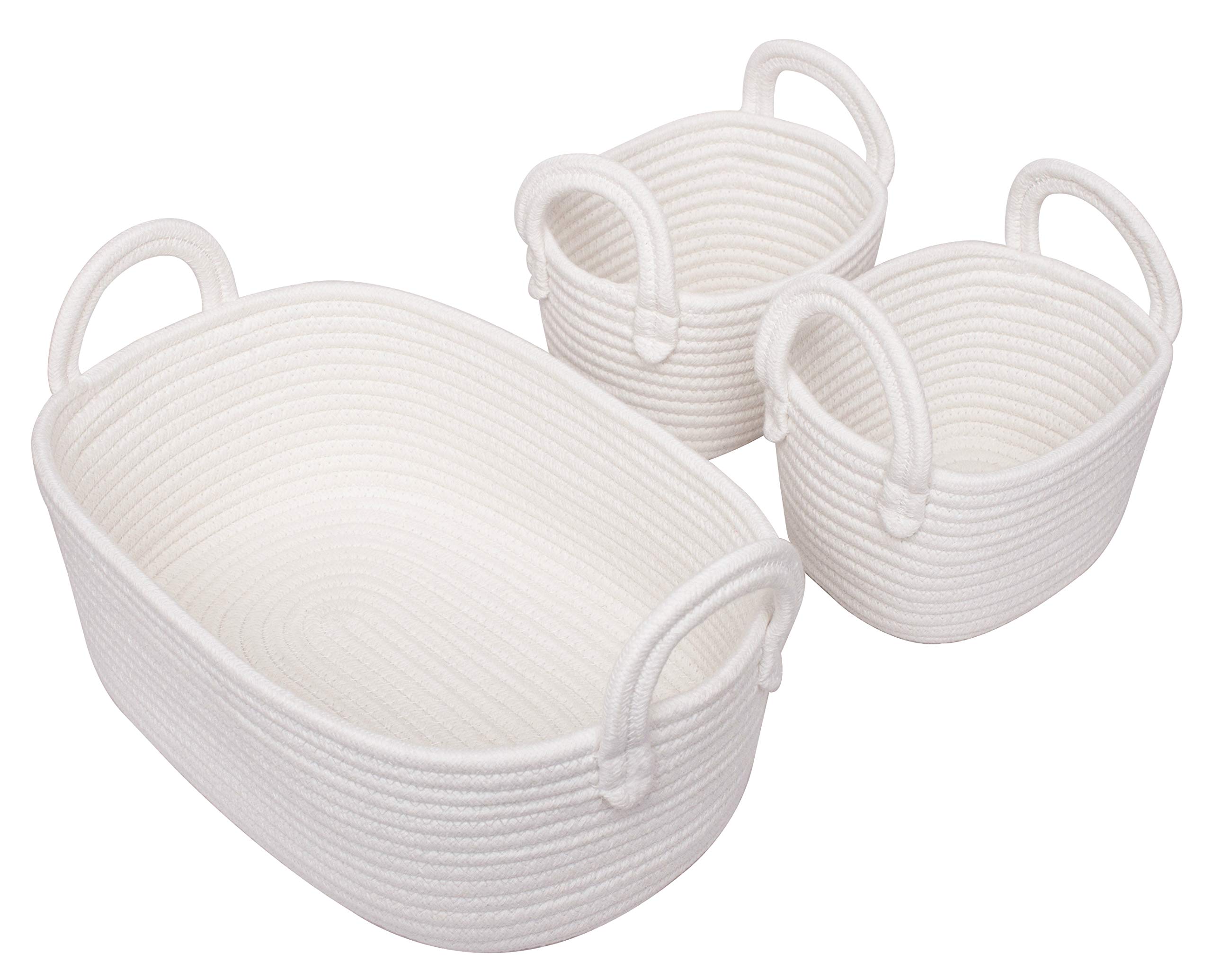 Woven Basket Set of 3 White Rope Storage Baskets Small Nursery