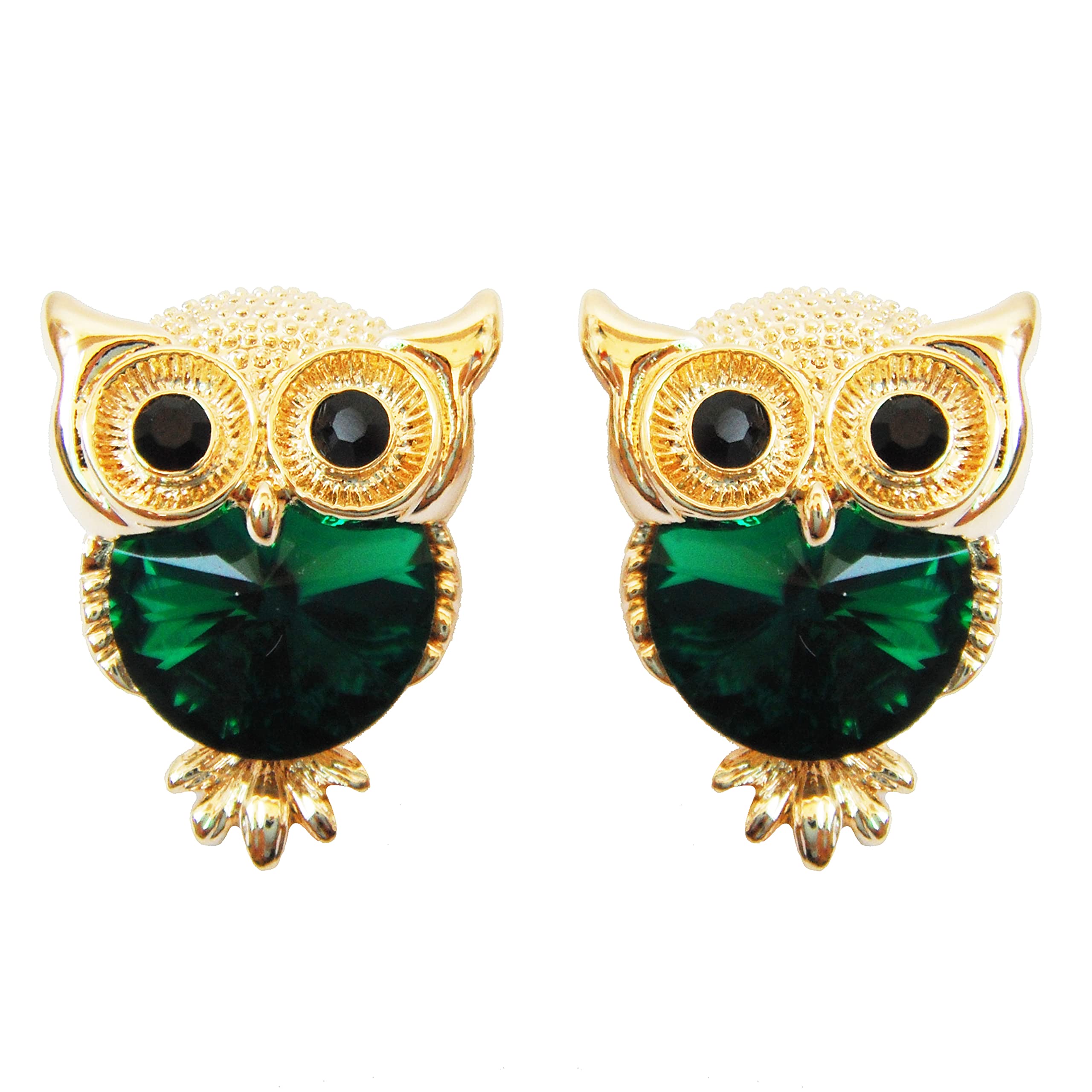 Navachi 18k Gold Plated Green Zirconia Crystal Owl Az2698s Ear Stud Earrings