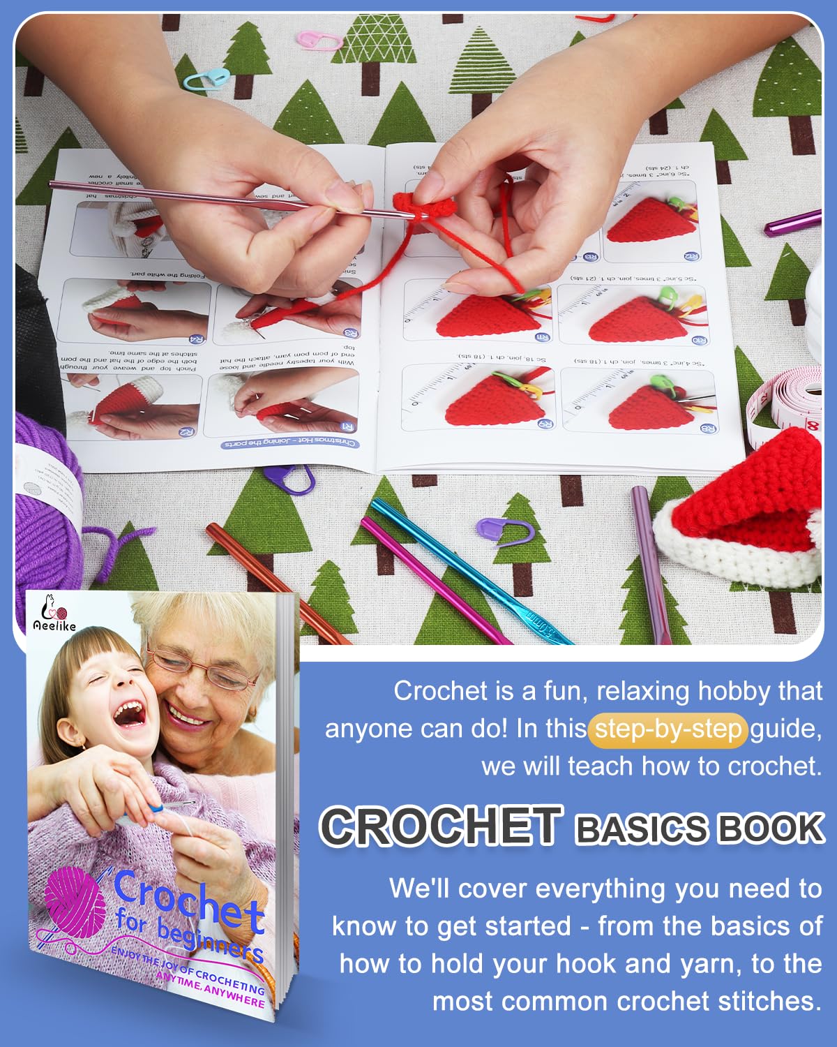 Aeelike Crochet Kit for Beginners Young and Old, First Crochet Kit for Adults Include 23pcs Crochet Hooks, 655 Yards Yarn Set for Crocheting, Instruction, Bag, Crochet Accessories and Supplies, Navy