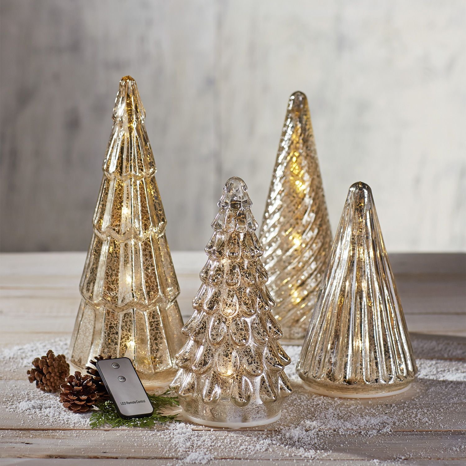 Mercury Glass Trees with LED Lights Set (4 pc. set) Buy Online in