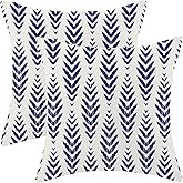 CXMEIFLY Navy Blue Boho Pillow Covers 18 x 18 Inch Set of 2 Herringbone Bohemian Ethnic Decor Throw Pillows Geometric Tribal Summer Outdoor Linen Farmhouse Decorative Pillowcases for Couch Bed Sofa