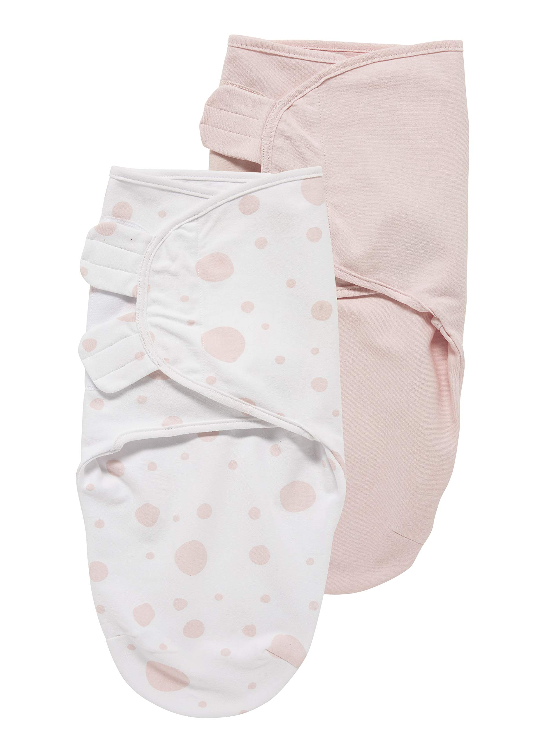 Meyco 310050 SwaddleMeyco Swaddling Blanket S/M (0-3 Months) Set of 2 Dots/Plain Pink/White 100% Cotton