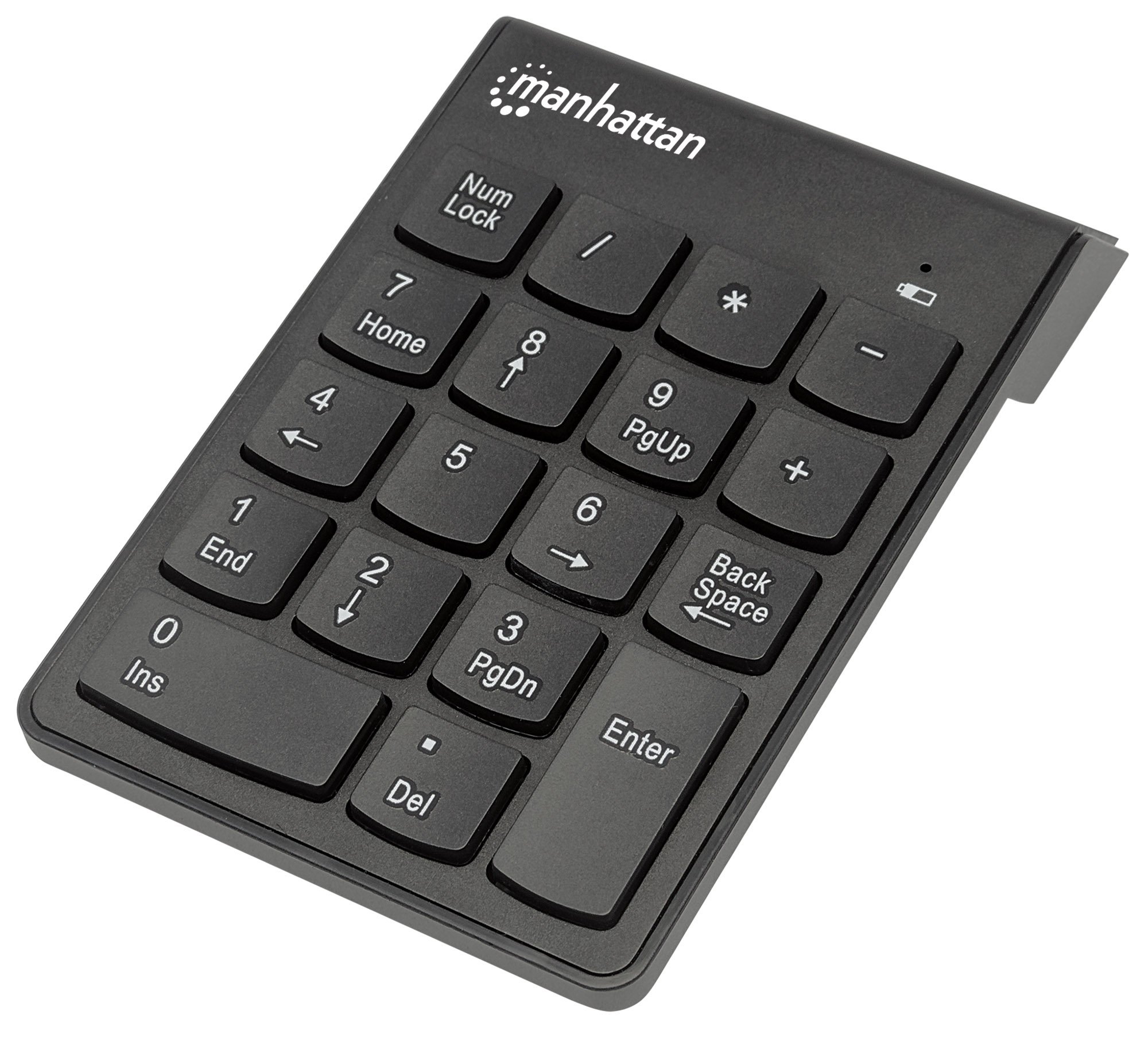 Manhattan Numeric Keypad, Wireless (2.4GHz), USB-A Micro Receiver, 18 Full Size Keys, Black, Membrane Key Switches, Auto Power Management, Range 10m, AAA Battery (included), Windows and Mac