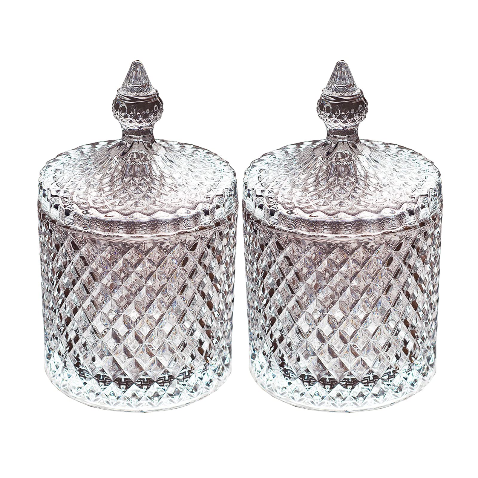 Toolzia 2 pcs Large Glass Jar with Lid, Storage Cans Container Candy Barrel With Lid, Decorative Crystal Candy Biscuit Jars Ideal For Sweet Dishes