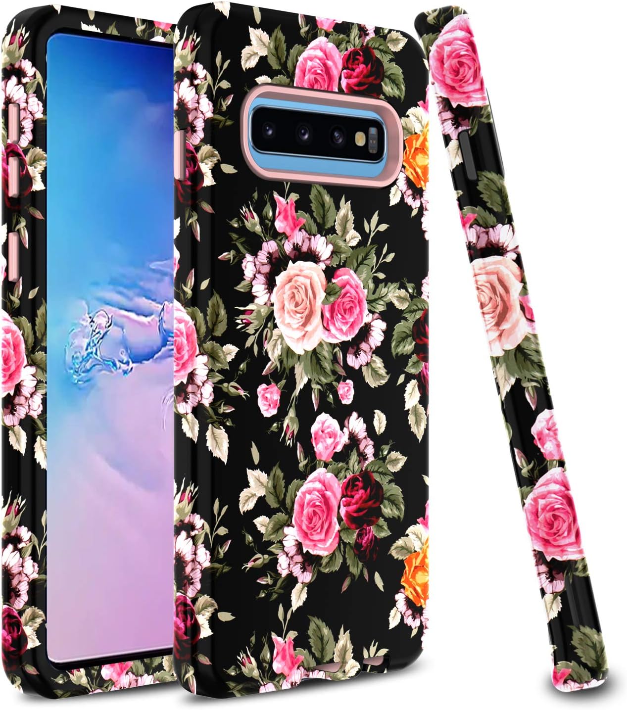 Zenic Case for Galaxy S10, 3 in 1 Flower Pattern Hybrid Shockproof Hard Protective Case for Samsung Galaxy S10 6.1inch(Flower)
