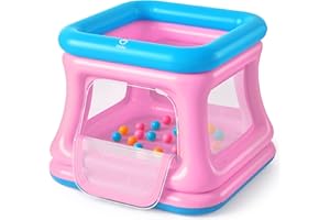 QPAU 3-in-1 Toddler Ball Pit & Trampoline, Inflatable Bouncy Castle with Safety Net, Outdoor Toys for Toddlers 1-3, Indoor Bo