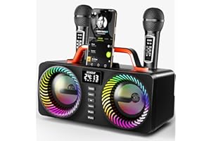 SORDA Karaoke Machine for Adults & Kids, Portable Bluetooth Speaker with 2 Wireless Microphones, Home Party PA System for Out