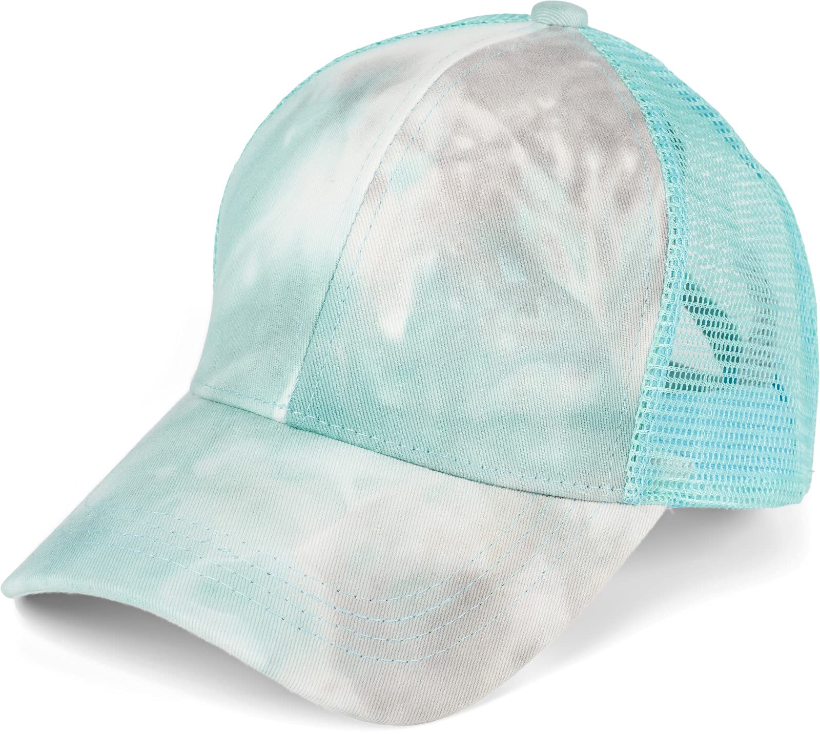 styleBREAKER Ladies Ponytail Baseball Cap in Batik Look with Mesh Insert, Basecap, Hook-and-Loop Fastener Adjustable 04023081, Colour:Grey-Turquoise