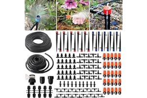 PRUNKUAR 226FT Greenhouse Micro Drip Irrigation Kit Automatic Irrigation System Patio Misting Plant Watering System with 1/4 inch 1/2 inch Blank Distribution Tubing Hose Adjustable Nozzle Emitters Sprinkler