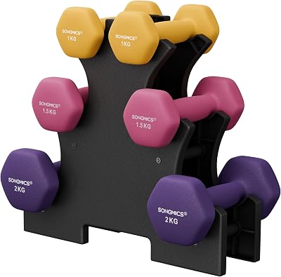 SONGMICS Set of 6 Neoprene Dumbbells with Storage Stand 1/1.5/2 kg SYL609B02