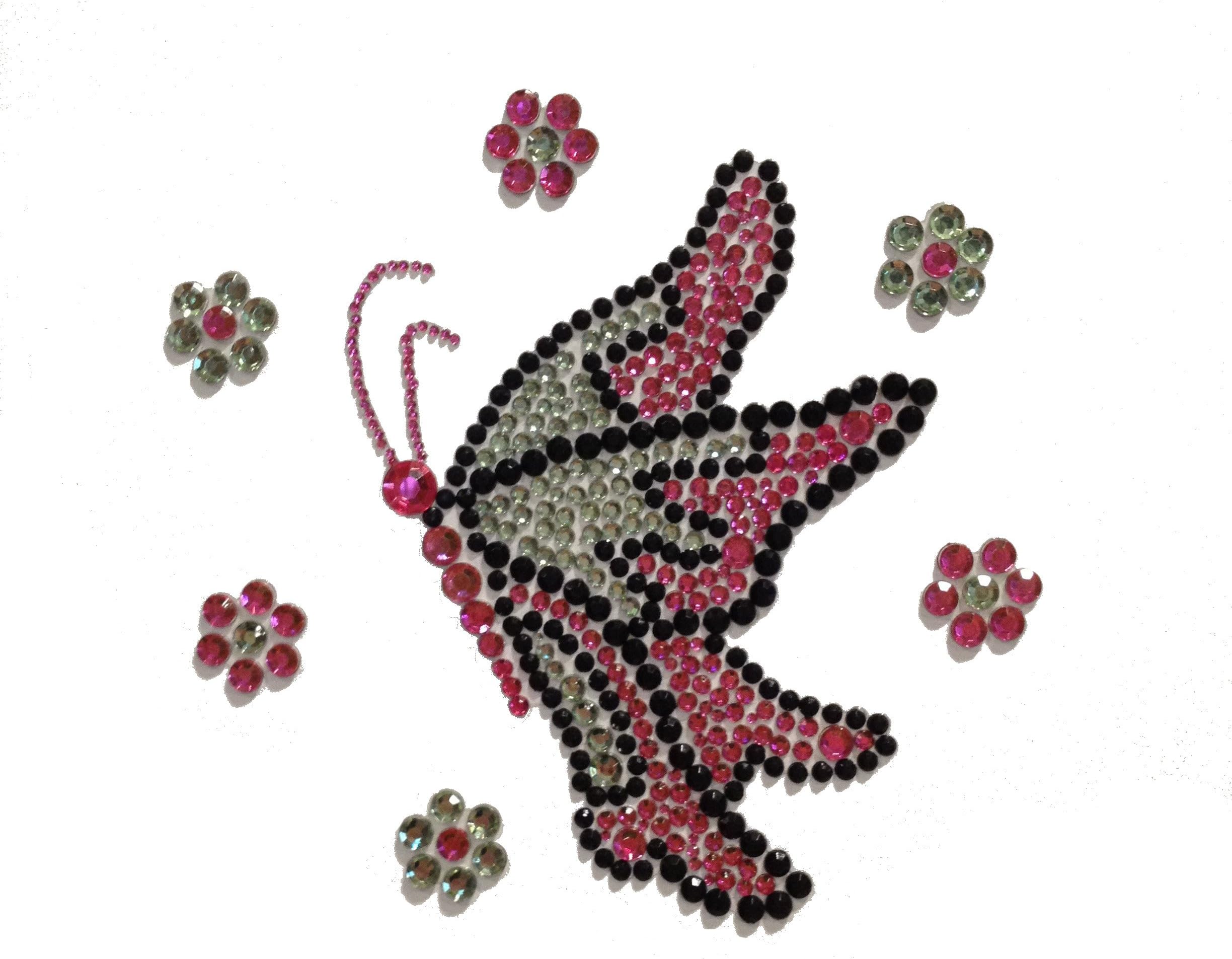 Crystal Heiress Rhinestone Sticker, Butterfly Flower, 4.5 by 5-Inch, Pink/Green/Black