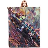 VANZEV Vibrant Chameleon Art Blanket Gifts for Women, Colorful Reptile Theme Flannel Blanket, Soft Warm Lightweight Throw Blankets for Bedding Sofa Couch Home Travel Decor 50" x 60"