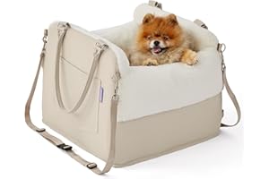 LE SURE Lesure Dog Booster Car Seat - Dog Car Seats for Small Dogs Egg Crate Foam Dog Car Bed with Storage Pockets, Clip-On Leash for Travel Carrier Booster Bed Elevated Seat, Beige