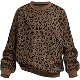 RoseSeek Girl's Leopard Sweatshirts Crewneck Long Sleeve Ribbed Knit Pullover Tops Y2K Fall Outfits