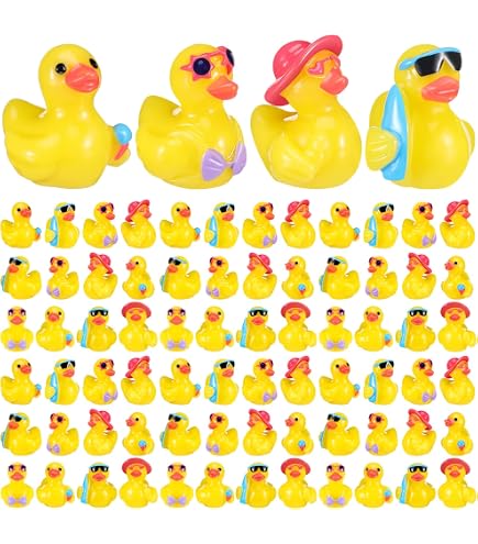 50 Pcs Mini Resin Ducks With Daisies – Cute Tiny Duck Figurines For Decor, Crafts & Party Favors