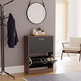 Vida Designs Walnut and Black 2-Drawer Shoe Cabinet Wardrobe Hallway Storage view 5