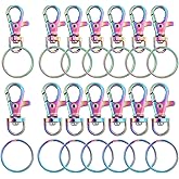 Rainbow Swivel Snap Clasps Set - Metal Swivel Lanyard Snap Hook with Split Keychain Rings Purse Hardware Swivel Lobster Claw for Handbag Jewelry DIY (Rainbow)