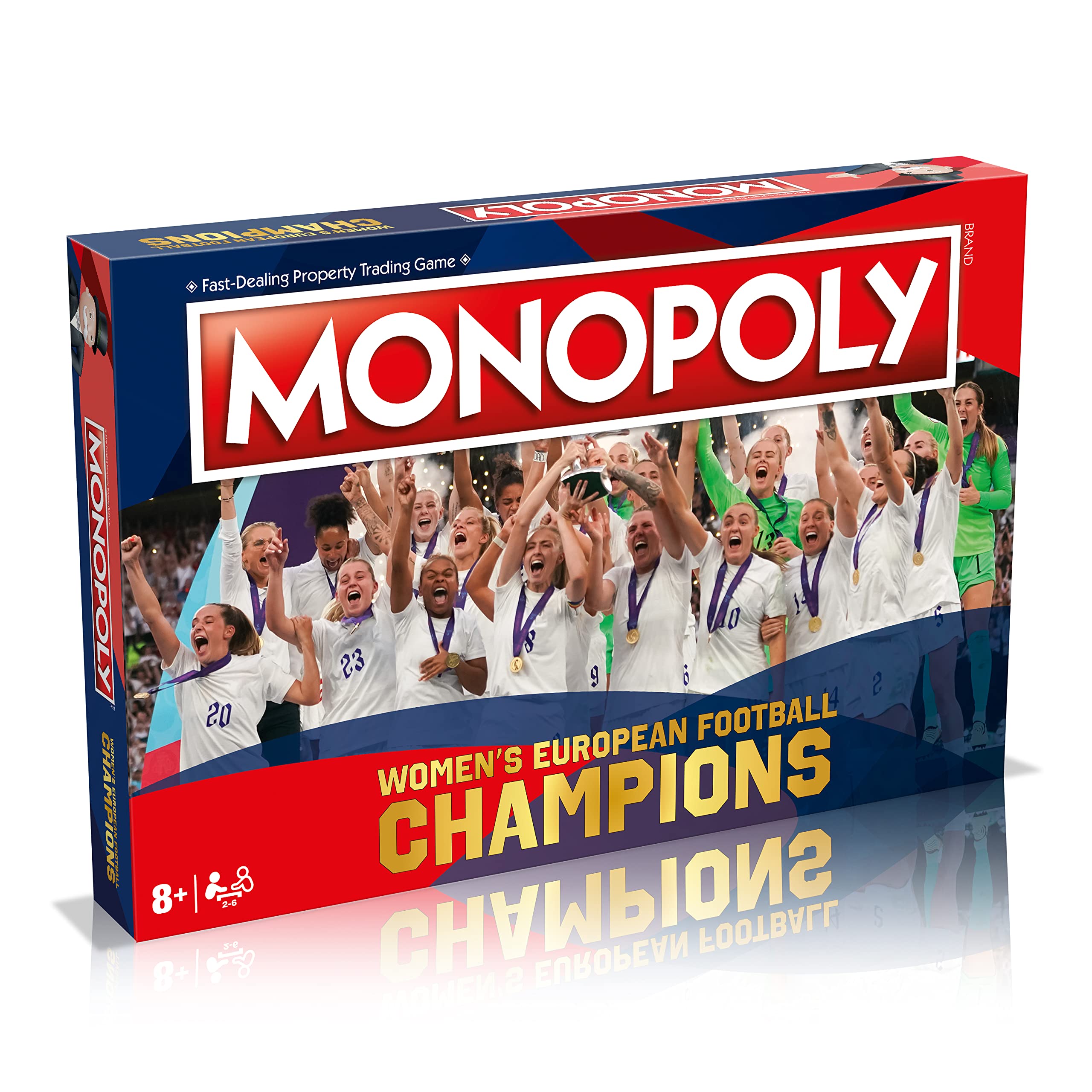 Winning Moves Women's European Football Champions Monopoly Board Game, Travel to Wembley acquiring Beth Mead and Lucy Bronze, Roar your way to victory, gift for ages 8 plus