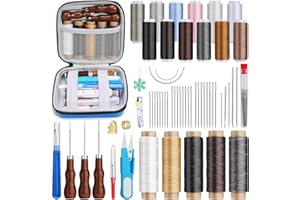BUPETE Leather Sewing Kit,59 PCS Leather Working Tools,Upholstery Repair Kit Sewing Kit,Leathercraft Tools Kit with Waxed Thread,Sewing Awl, Sewing Needles,Seam Ripper,for Leather Craft Making DIY Sewing