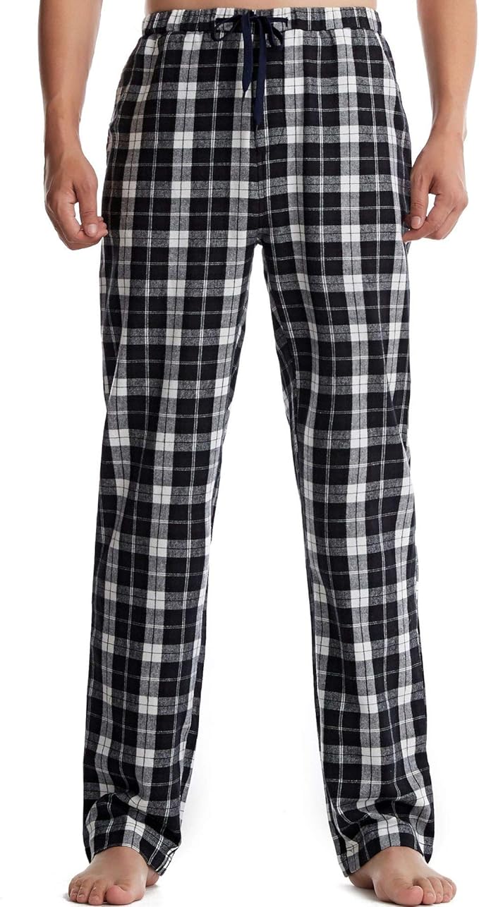 Men's 100 Cotton Plaid Pajama Pants with Pockets Soft Woven Long