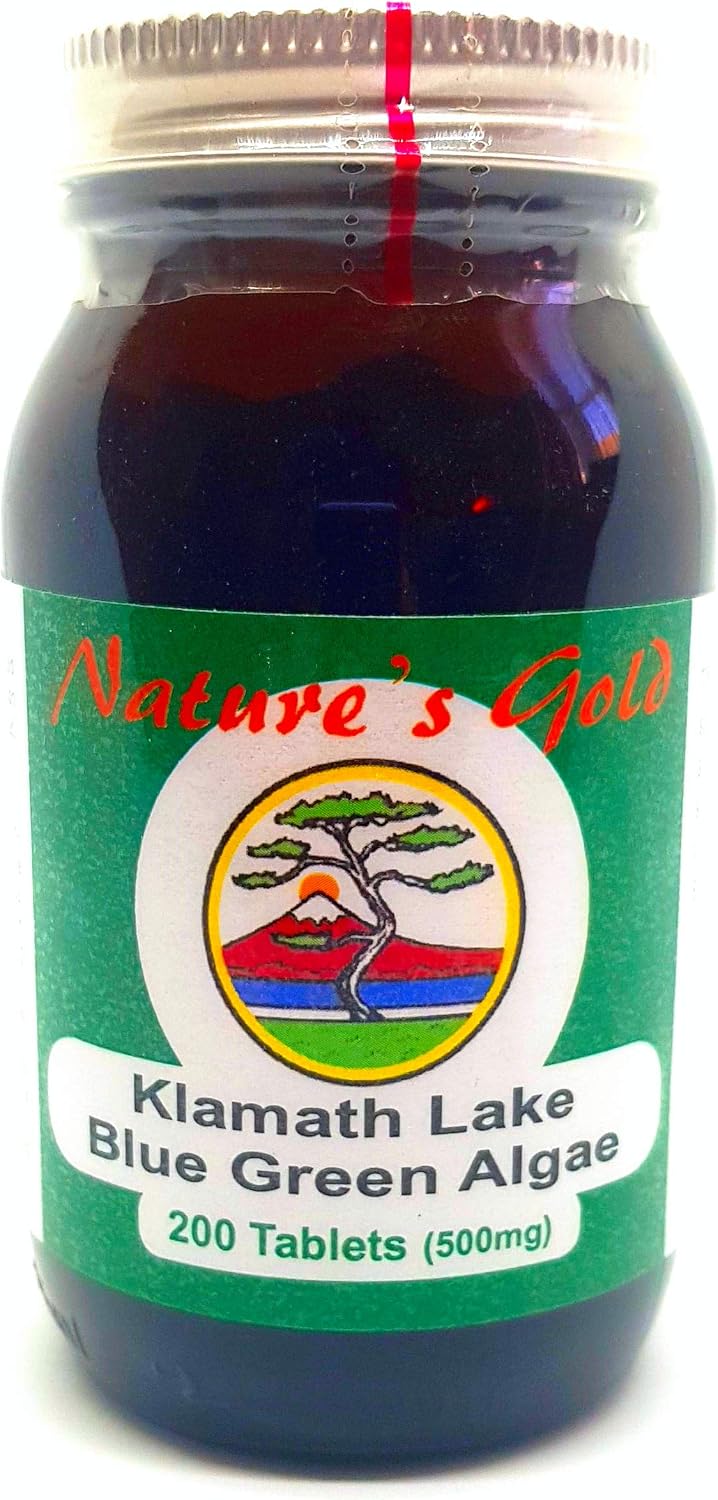 Nature’s Gold Klamath Lake Blue Green Algae 200 Tablets 500mg - Vegan. No Fillers. Tested for Purity, 200 count (Pack of 1)