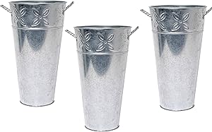 Hosley Set of 3 Galvanized Vases 12 Inch High Each French Bucket Design Ideal Gift for Wedding Special Events Aromatherapy Spa Reiki Meditation Settings O3
