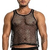 FIROTTII Mens See Through Sleeveless Shirt Mesh Tank Top for Men Crew Neck Fishnet Fitted Muscle Shirt Clubwear