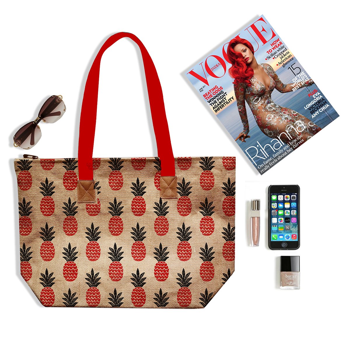 h&b women's tote bag( red,bch-pineapple-red)