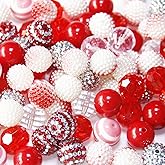 48 Pcs 20mm Beads for Pens Rhinestone Bubblegum Beads Red Crystal Acrylic Round Chunky Bead Sparkly Craft Large Balls Bead for Pen Beadable Keychain Bracelet Necklace DIY Jewelry Making Supplies