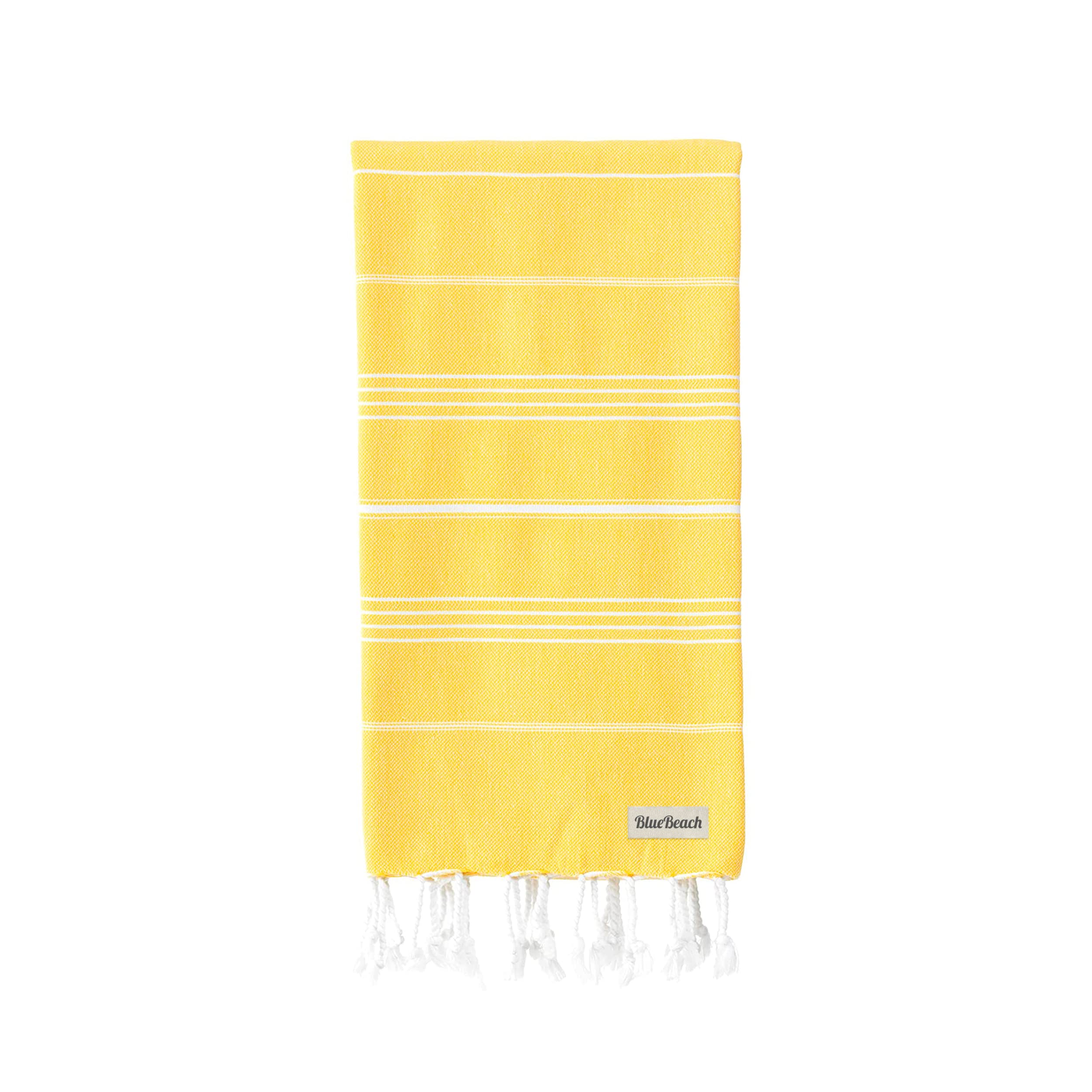 Blue Beach Turkish Towel - 100x180cm Large Turkish Hammam Peshtemal Towel - Super Absorbent, Quick Dry, Sand Free, Lightweight, Compact Towels for Swimming, Bath, Yoga Gym, Sauna and Travel(Yellow 1) — image 1