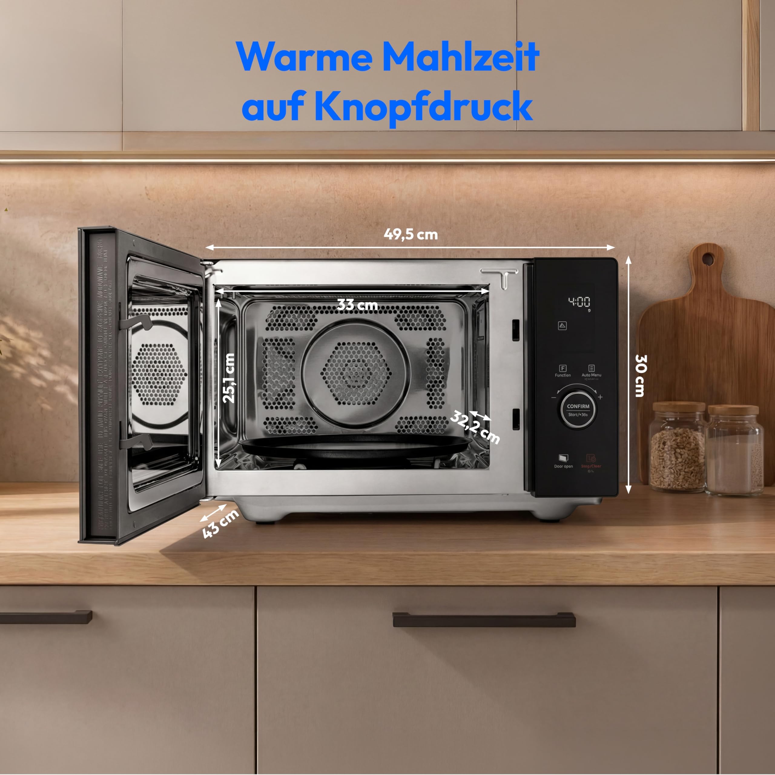 MEDION Mikrowelle mit Grill und Heißluft (25 Liter, 900 Watt, 1100 W Obergrill & 500 W Untergrill, 2100 Watt Heißluftfunktion, 11 Programme, 10 Leistungsstufen, Edelstahl, MD12041) [MODELL 2025] 2