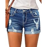 LookbookStore Women's High Waisted Rolled Hem Distressed Jeans Ripped Denim Shorts