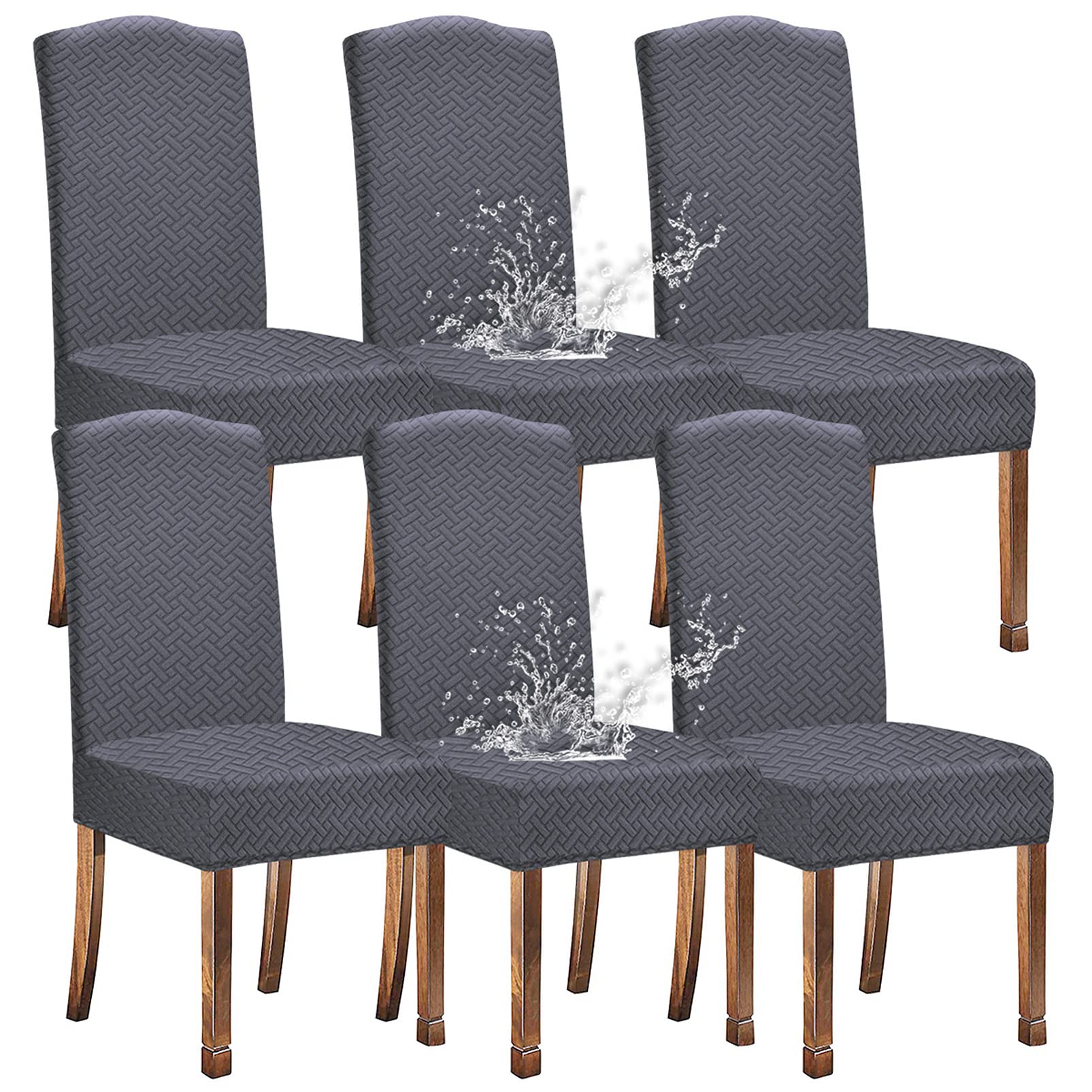 KELUINA Chair Covers for Dining Room Stretch Removable Washable Waterproof Dining Chair Covers High Back Chair Slipcovers Kitchen Seat Covers for Dining Room, Living Room, Home(Gray, Set of 6)