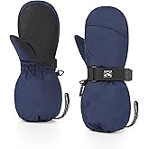 HIGHCAMP Kids Long Cuff Winter Gloves with Stay-on Strap Waterproof Mittens for Toddler Children Snow Ski