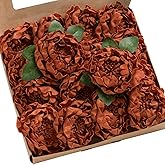 Ling's moment Flowers 16pcs Burnt Orange Rust Blooming Peonies Artificial Flowers with Stem, Artificial Peony Flowers for DIY Wedding Decorations Centerpieces Bouquets Boutonnieres