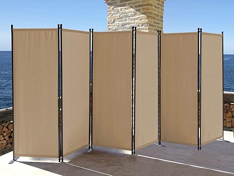 QUICK STAR Paravent 6 Teilig 340x165cm Stoff Raumteiler Garten Trennwand Balkon Sichtschutz Stellwand Faltbar Sand