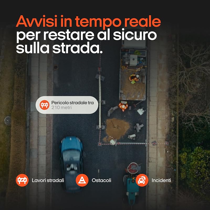Co-Driver 1 rilevatore autovelox nero – avvisi autovelox e pericoli in tempo reale | senza abbonamento | batteria al litio 3 V | compatibile Apple CarPlay e Android Auto