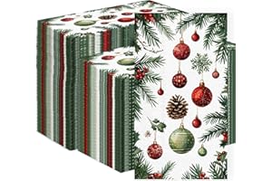 3-Ply Christmas Paper Napkins Disposable: Guest Dinner Hand Towels, Xmas Table Decorative for Bathroom Home Kitchen, Holiday 