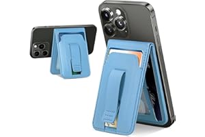 HUOGANTOM Magnetic Wallet Phone Card Holder: Adjustable Phone Wallet Stand, Magnetic Wallet for iPhone 14/13/12 Series, 4 Cards holder, Finger Loop Holding, Vegan Leather, Blue(Not for iPhone 13 mini/12 mini)