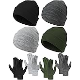 Shyyween 8 Pcs Winter Knitted Beanies Hats Gloves Set Warm Stretch Gripper Gloves Adult Knitted Hats for Women Men
