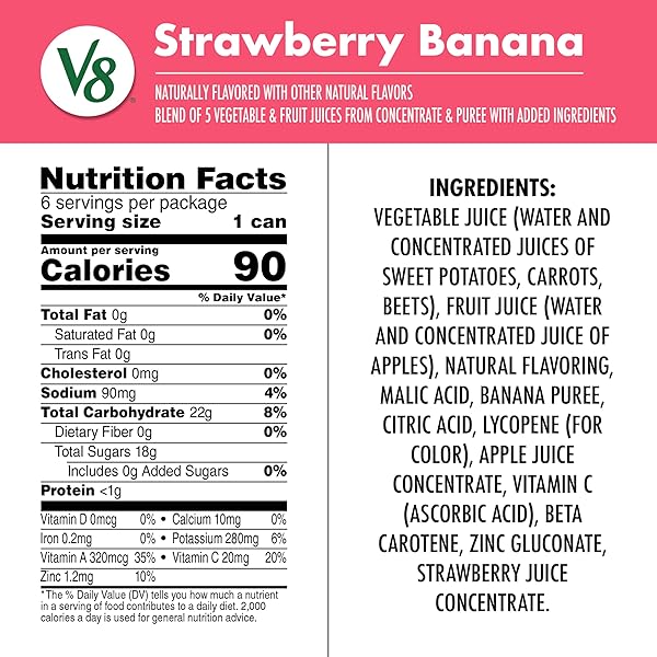 V8 STRAWBERRY BANANA 100% FRUIT AND VEGETABLE JUICE, 8 FL OZ CAN (6 PACK)