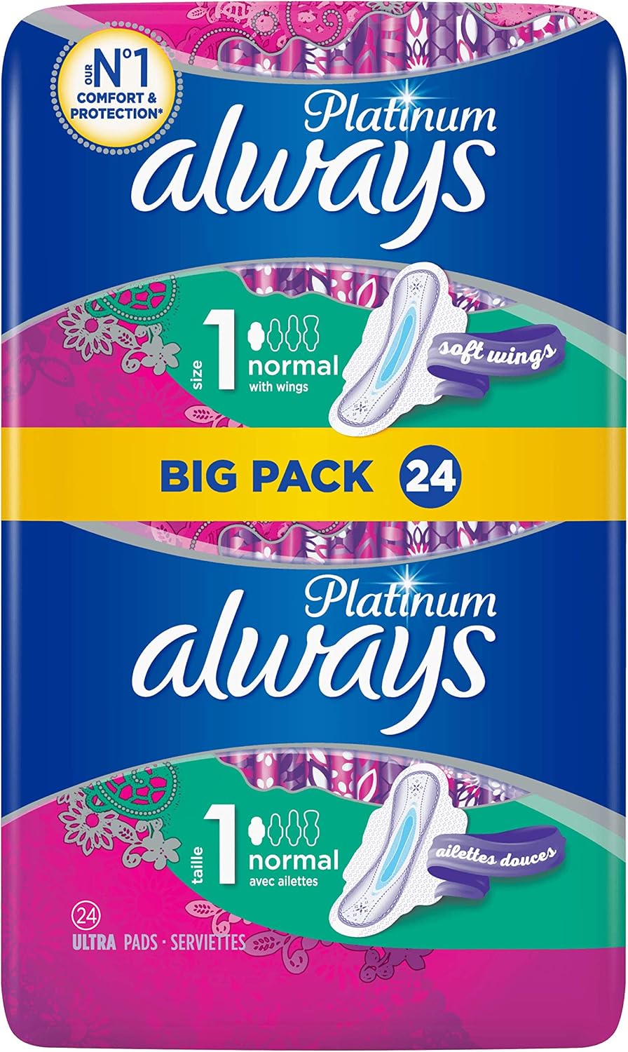 Always Platinum Sanitary Towels Normal (size 1) With Wings 24 Pads, Ultra Soft And Protective Topsheet, Light Scented - Image 3