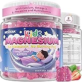 Kids Magnesium Glycinate Gummies + Calcium + Omega 3 - Kids Sleep & Calm Gummies, Melatonin Free Magnesium Gummies + L-theanine, B6, D3 & K2, Zinc, C for Restful Sleep, Bones, Brain & Immunity, 2 Pack
