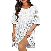 HYLLGUD Women Sequin Dress Sparkly Giltter Round Neck Short Sleeve A-Line Loose Swing Tunic Dress Disco Party Concert