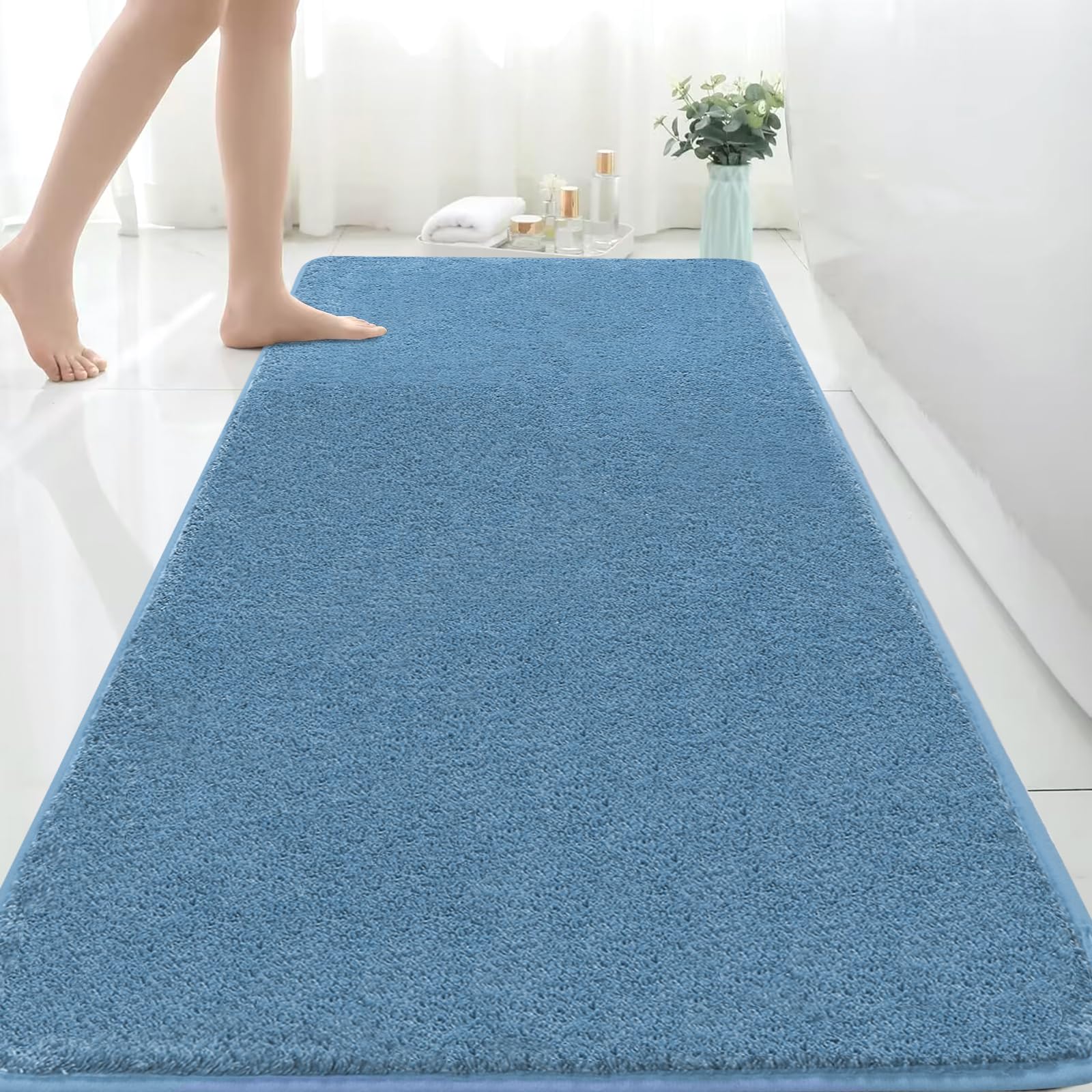 Rururug Extra Large Bath Mat 150x60 cm Microfiber Bath Mats for Bathroom Absorbent Bathroom Rug Non-slip Anti Mould Bathroom Mat, Machine Washable Rugs for Bedroom Bathroom, Dusk Blue Bath Mat
