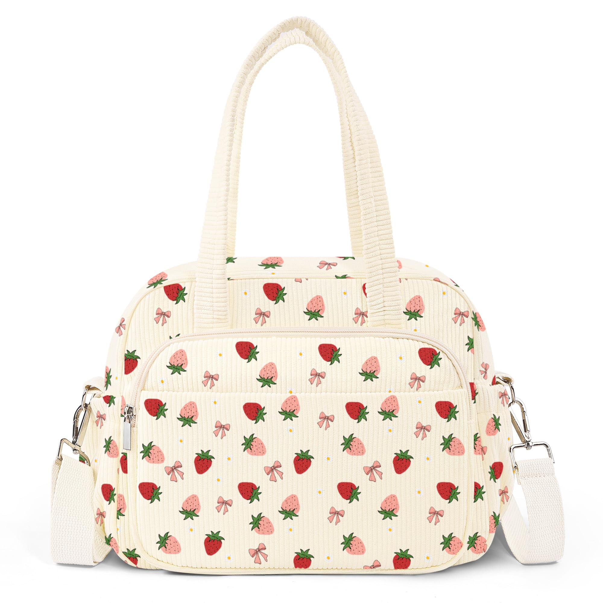 Photo 1 of WOBAGMEN Lunch Box for Women,Insulated strawberry Corduroy Lunch Tote Cute Lunch bag with Shoulder Strap, Multiple Pockets, Adult Teacher Nurse Bento Lunch Box for Women for work Picnic