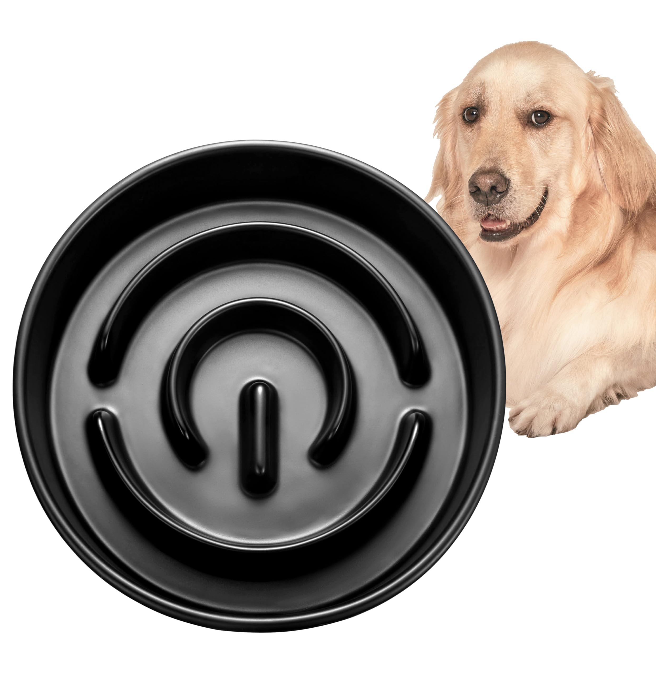 Ceramic Slow Feeder Dog Bowl for Medium and Large Breed, Dog Slow Feeder Bowl for Fast Eaters, Puzzle Dog Bowl to Slow Down Eating, 33oz, Dark Gray