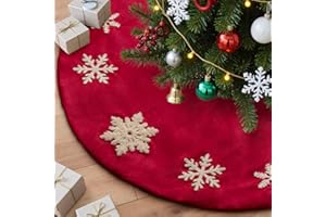 Lanpn 90cm Embroidered Christmas Tree Skirt, Soft Velet Xmas Tree Stand Base Cover with Embroidery Snowflake for Large Tree W
